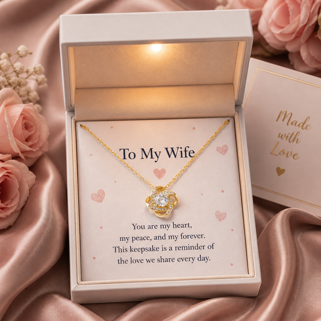 Romantic To My Wife Love Knot Necklace keepsake gift with message card