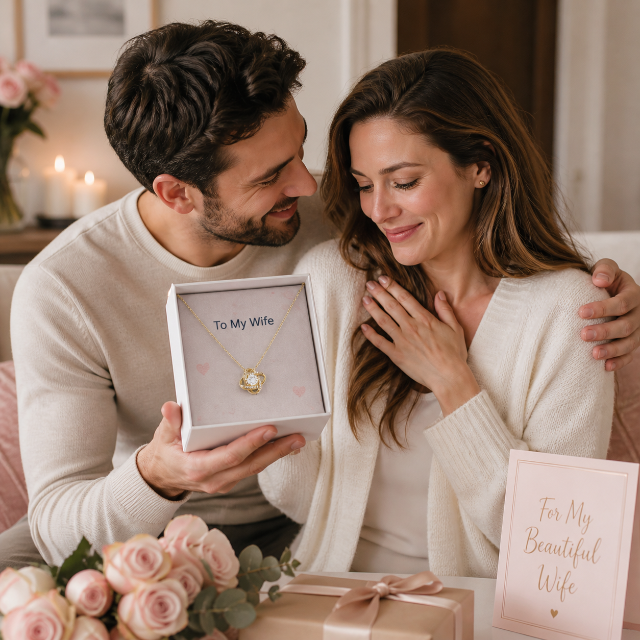 Romantic wife necklace gift with heartfelt message card and gift-ready box