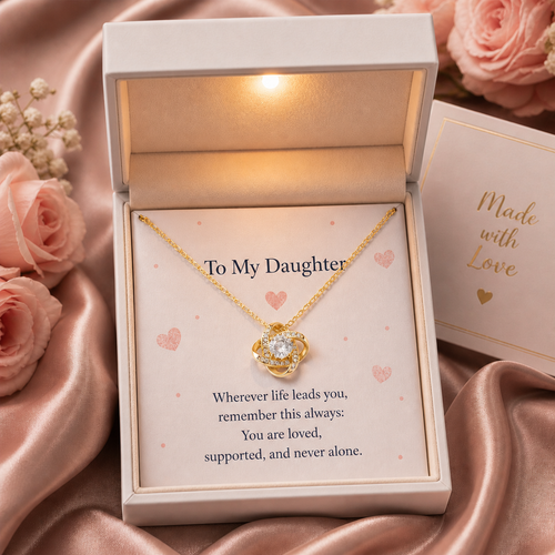 To My Daughter Love Knot Necklace meaningful keepsake gift with heartfelt message card