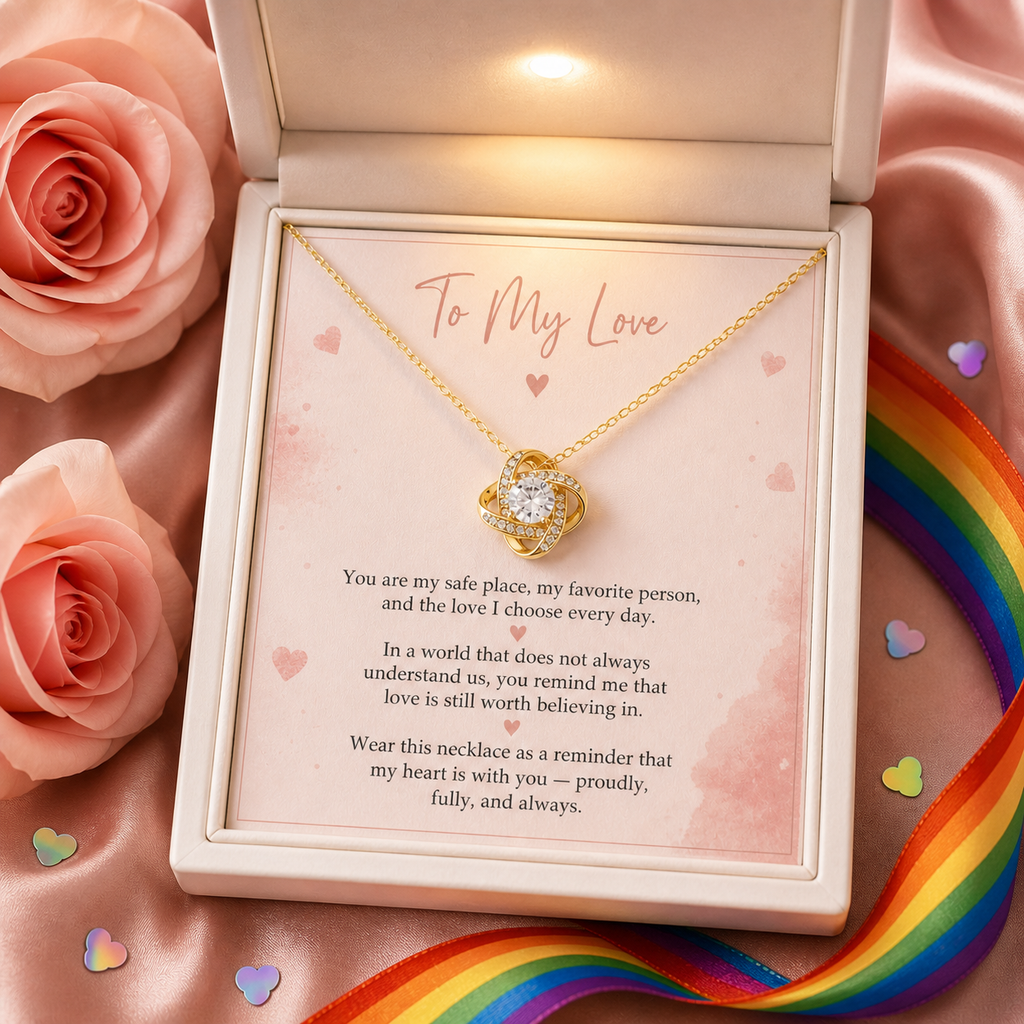 To My Love Pride Love Knot Necklace in gift-ready presentation