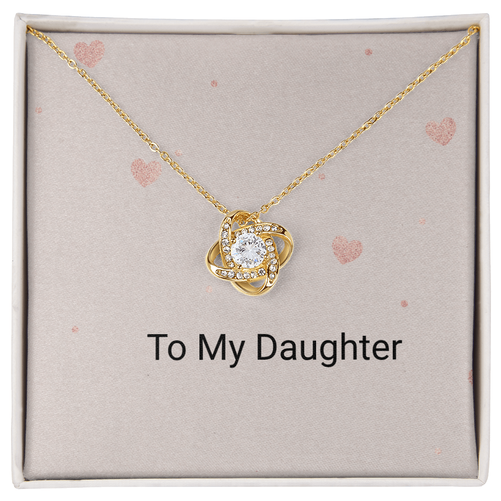 To My Daughter Love Knot Necklace 18K yellow gold finish with message card