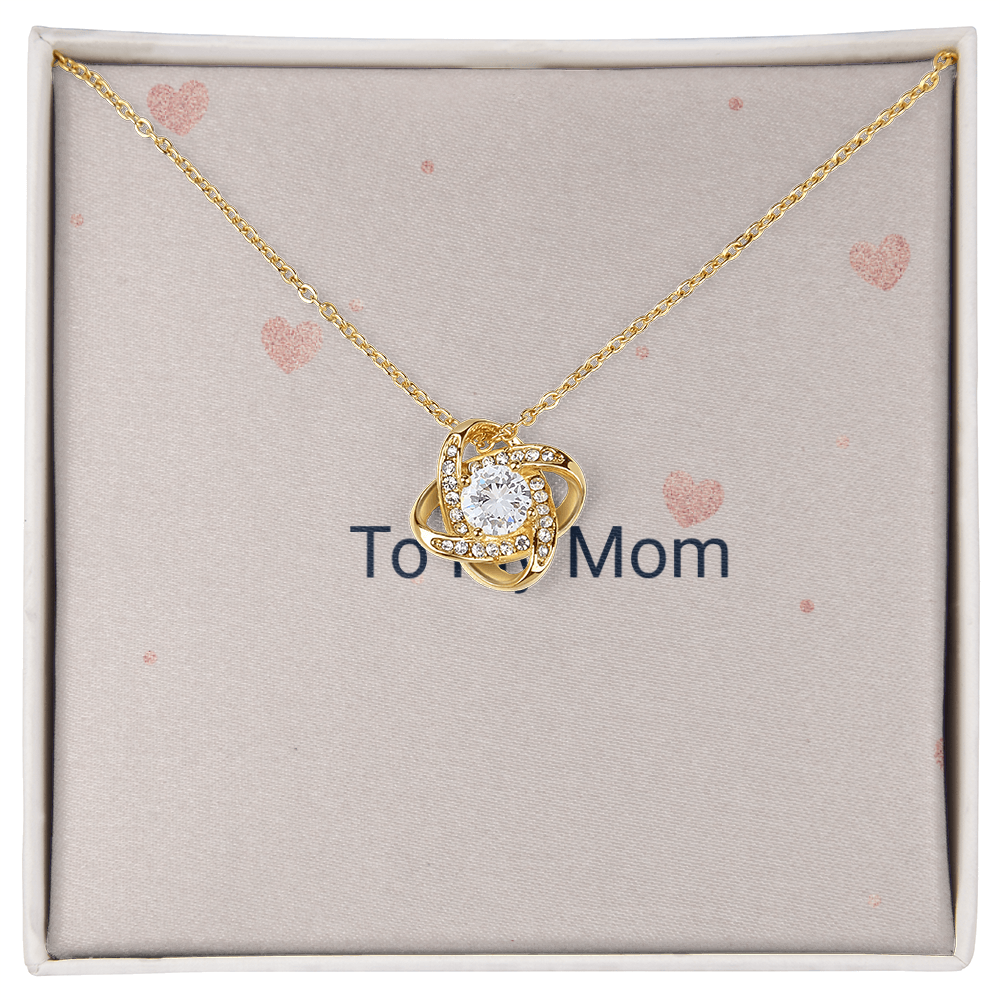 To My Mom Love Knot Necklace 18K yellow gold finish with message card