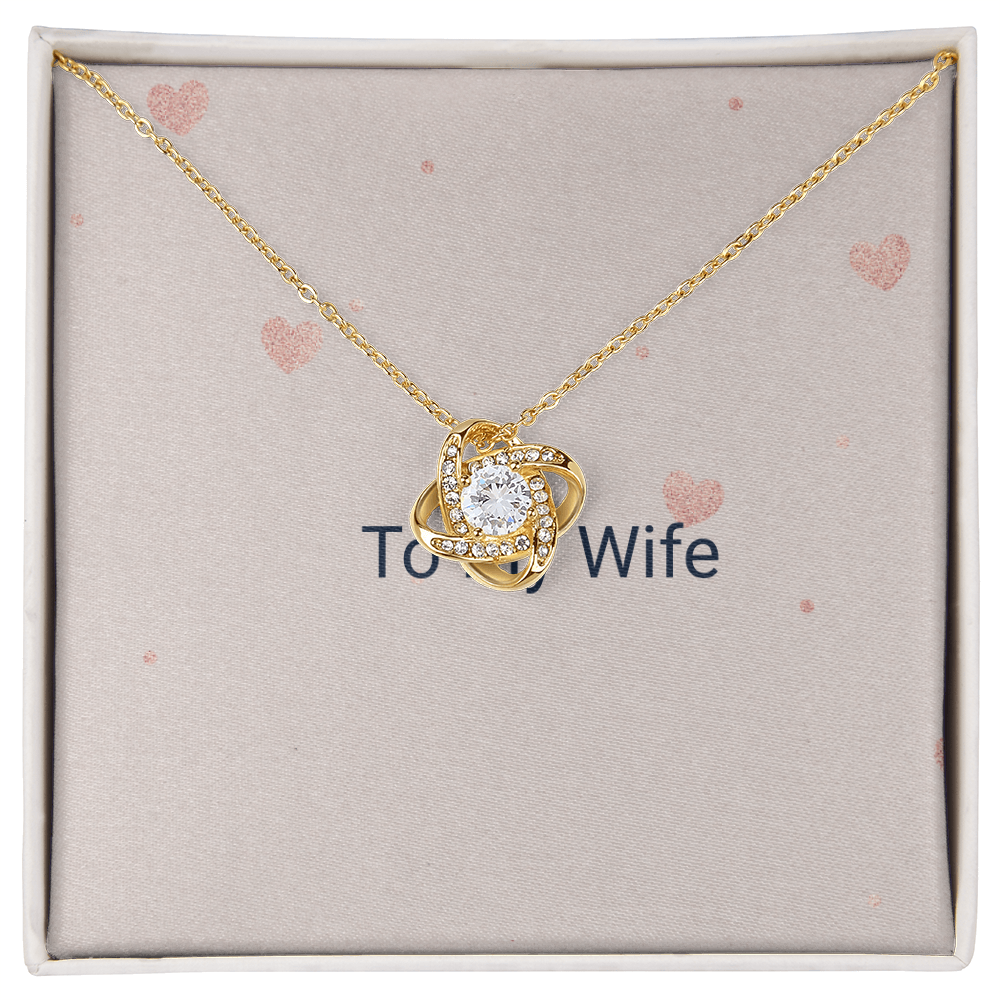 To My Wife Love Knot Necklace 18K yellow gold finish with message card