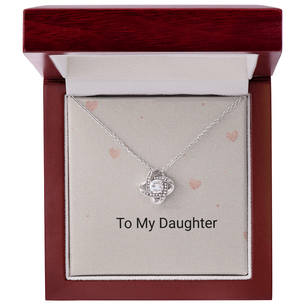 To My Daughter Love Knot necklace in silver with message card in luxury gift box