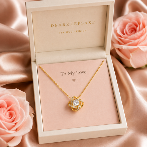 To My Love Pride Love Knot Necklace gold finish lifestyle gift moment for LGBTQ partner