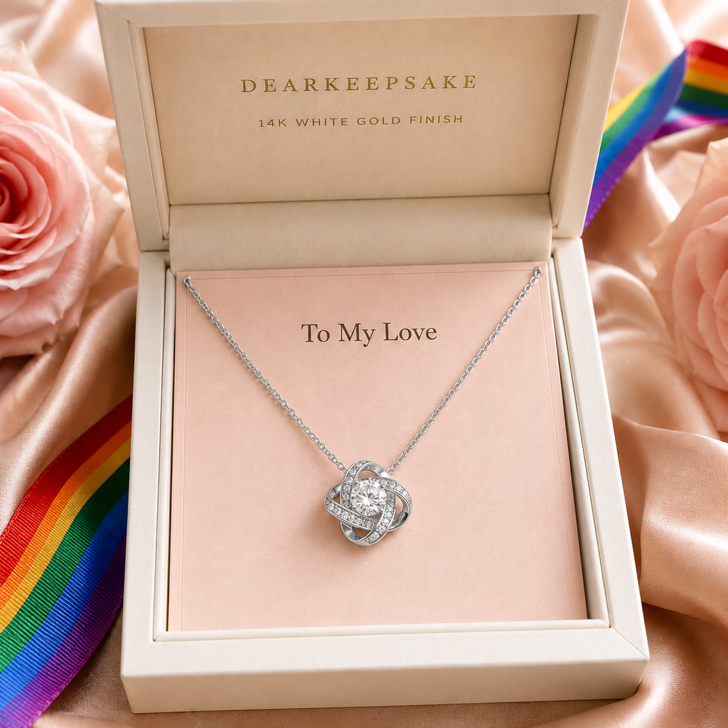 To My Love Pride Love Knot Necklace 14K white gold finish in premium gift box